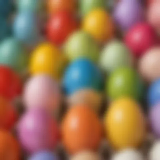 Colorful dyed eggs arranged on a display