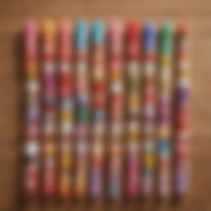 Colorful lip balm products displayed on a wooden table.
