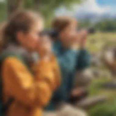 Exploring Wildlife Through Observation Students observing wildlife through binoculars during an outdoor activity