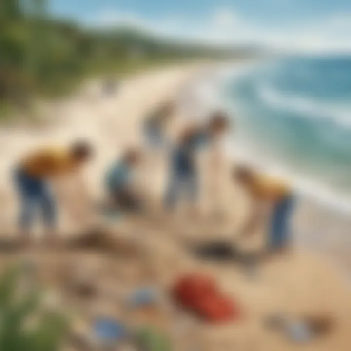 A group participating in a beach clean-up activity.