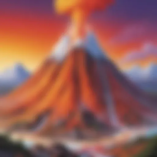 A colorful volcano experiment demonstrating an eruption with baking soda and vinegar.