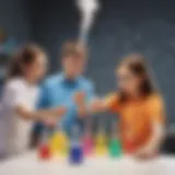 Illustration of children conducting a colorful chemical experiment