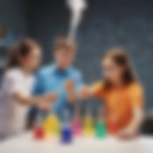 Illustration of children conducting a colorful chemical experiment