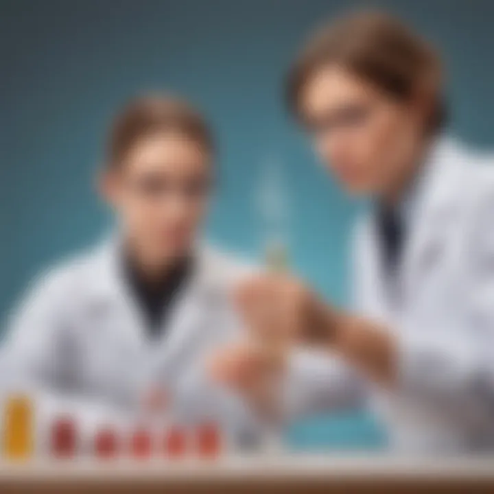 Illustration of a young scientist observing a bubbling reaction in a test tube