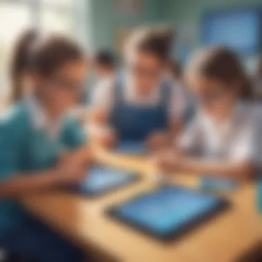 Coding in the Classroom Children exploring technology through coding on tablets in a classroom setting.