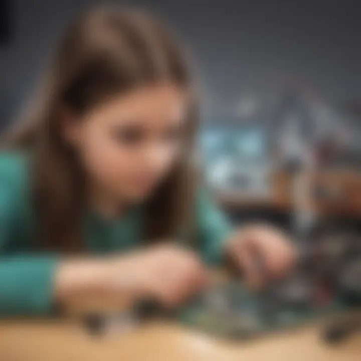 Young girl assembling electronic circuit