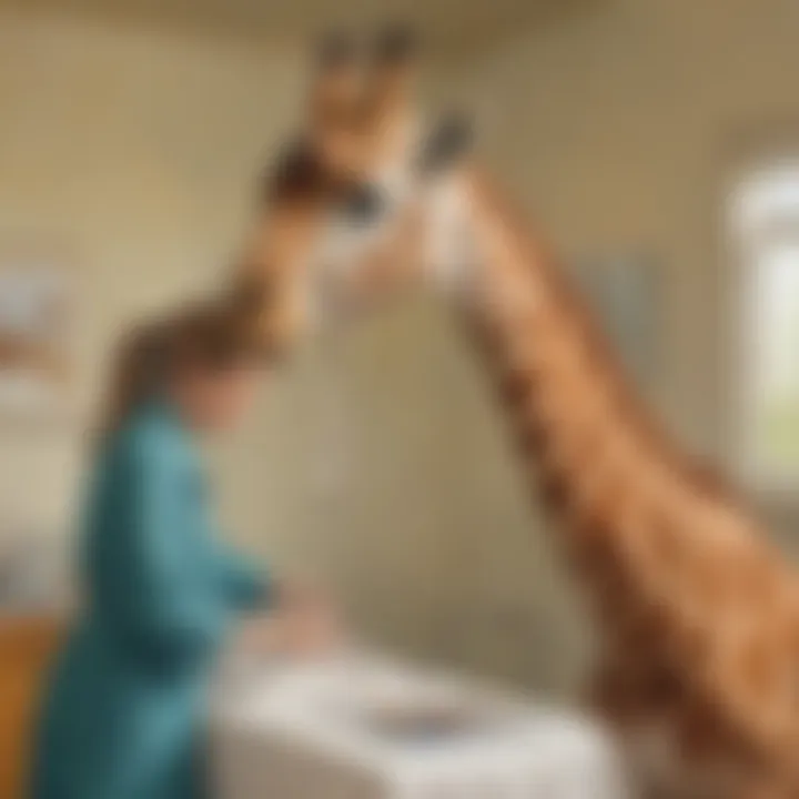 Zookeeper assisting in medical procedure on a giraffe