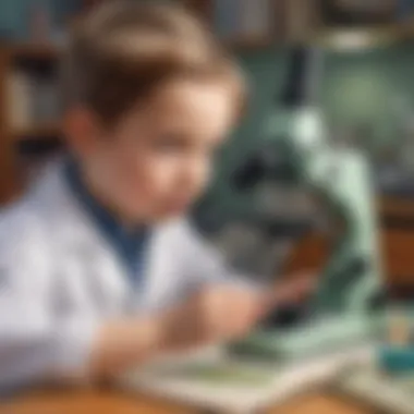 Kid examining a biology specimen under a microscope