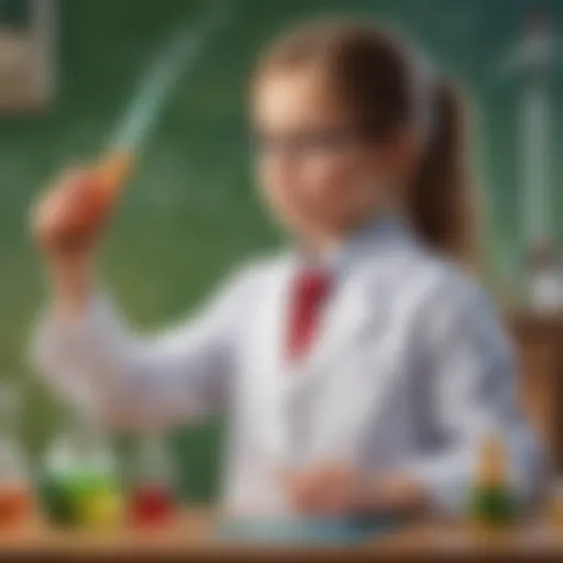 Illustration of a young scientist conducting a chemistry experiment