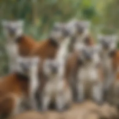 Lemur group in zoo enclosure