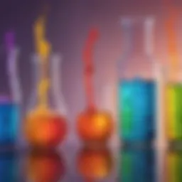 Colorful chemical reactions in glass beakers