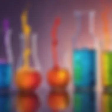 Colorful chemical reactions in glass beakers