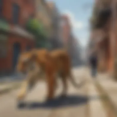 Majestic Tiger Roaming Through Urban Landscape