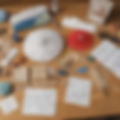 An overview of parachute materials laid out on a table