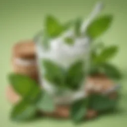 Homemade toothpaste with baking soda and mint leaves