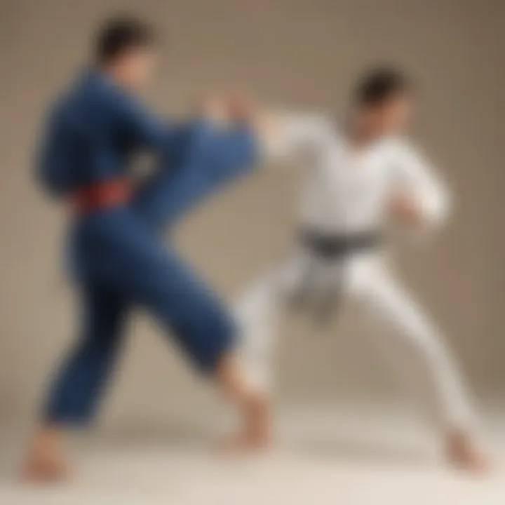 Dynamic movement of martial artist executing powerful kicks with focus