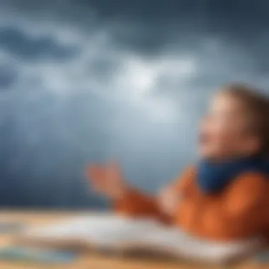 Illustration featuring a child excitedly learning about different weather patterns