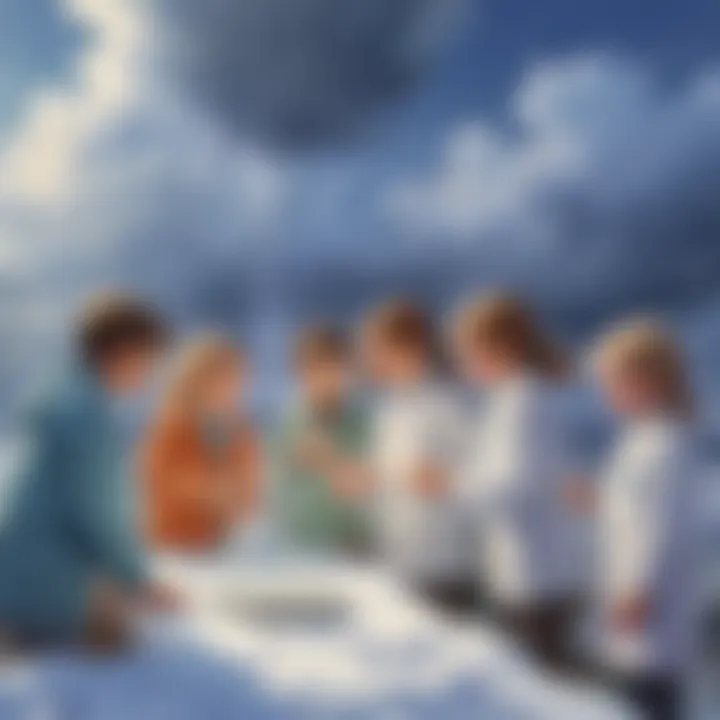 Illustration showcasing a group of children conducting a weather experiment