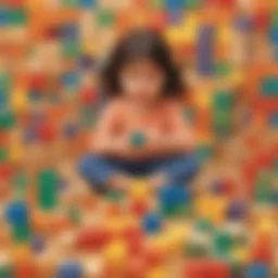 A child engaged in a colorful counting activity with blocks.