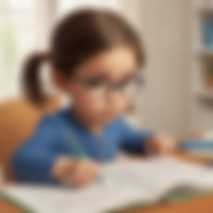 Illustration of a young child engaging with math pages