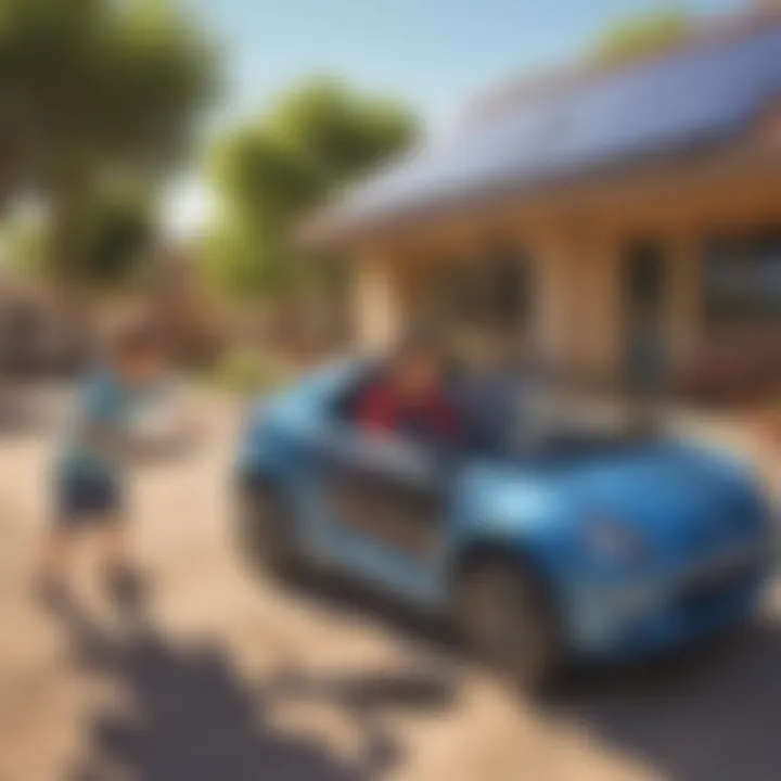 A child engaging with a mini solar powered car in an educational setting.