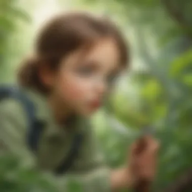 A child exploring nature with a magnifying glass