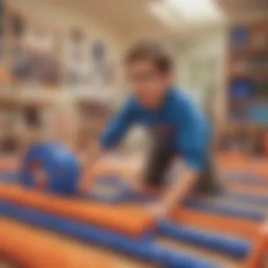 Science Exploration Challenge Boy navigating through Nerf obstacle course with scientific theme