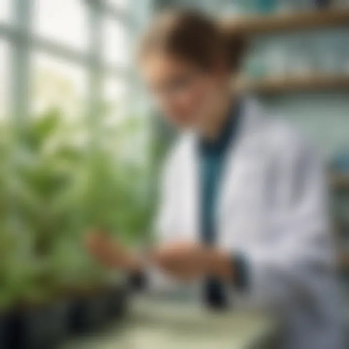 Junior scientist observing plant growth in a lab setting