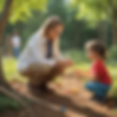 Exploratory Science Discovery Educator guiding preschoolers in outdoor science experiment