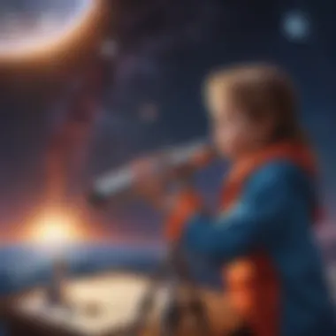Cosmic Exploration: Planet Observation Illustration of a child observing planets through a telescope