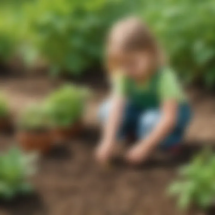 Preschooler planting seeds in a garden