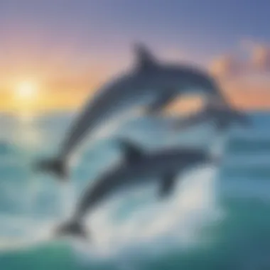 Dynamic Dolphin Display Playful dolphins leaping out of the sparkling ocean