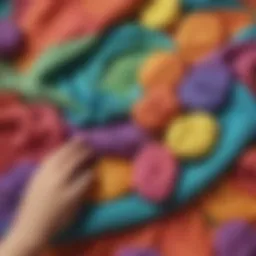 Close-up of fabric with play dough residue