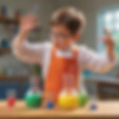 Exploring Chemical Reactions Young child conducting a colorful chemical reaction experiment