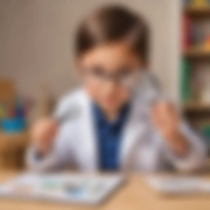 Young scientist testing properties of different materials with a magnifying glass