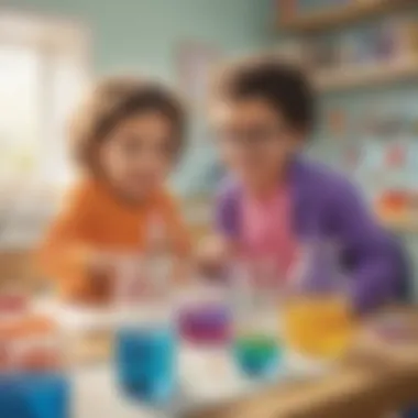 Preschoolers conducting a colorful chemistry experiment