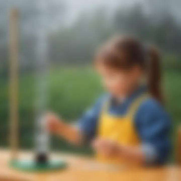 Preschooler conducting rain gauge experiment