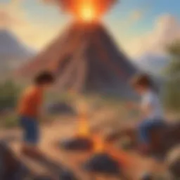 Preschooler exploring a mini volcano eruption