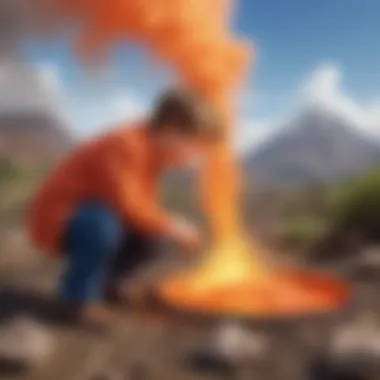 Preschooler observing chemical reaction in volcano experiment