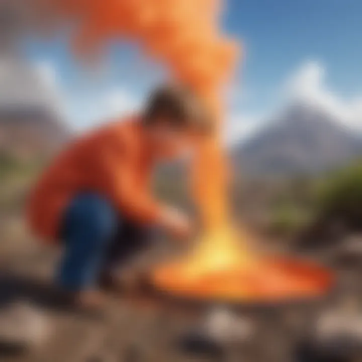 Preschooler observing chemical reaction in volcano experiment