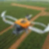 Innovative agriculture drone in action above fields