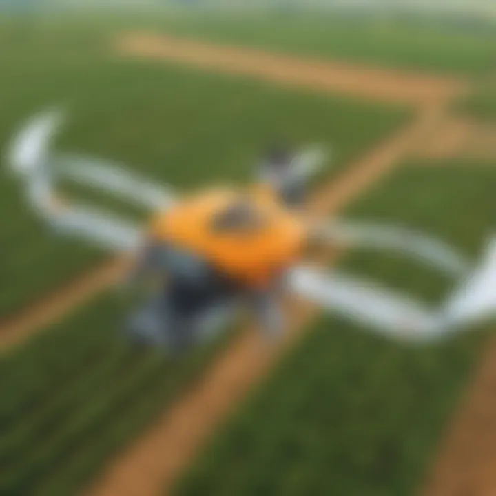 Innovative agriculture drone in action above fields