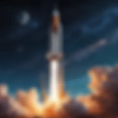 Illustration of a rocket launching into space