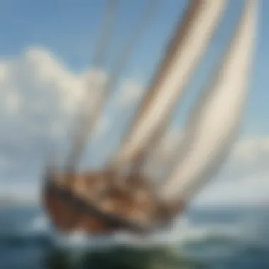 Sailor navigating the intricate rigging of a sailboat