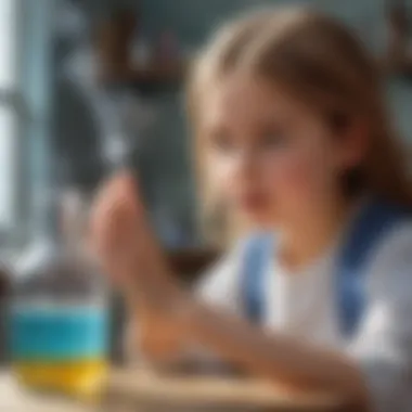 Young girl excitedly looking at a chemical reaction