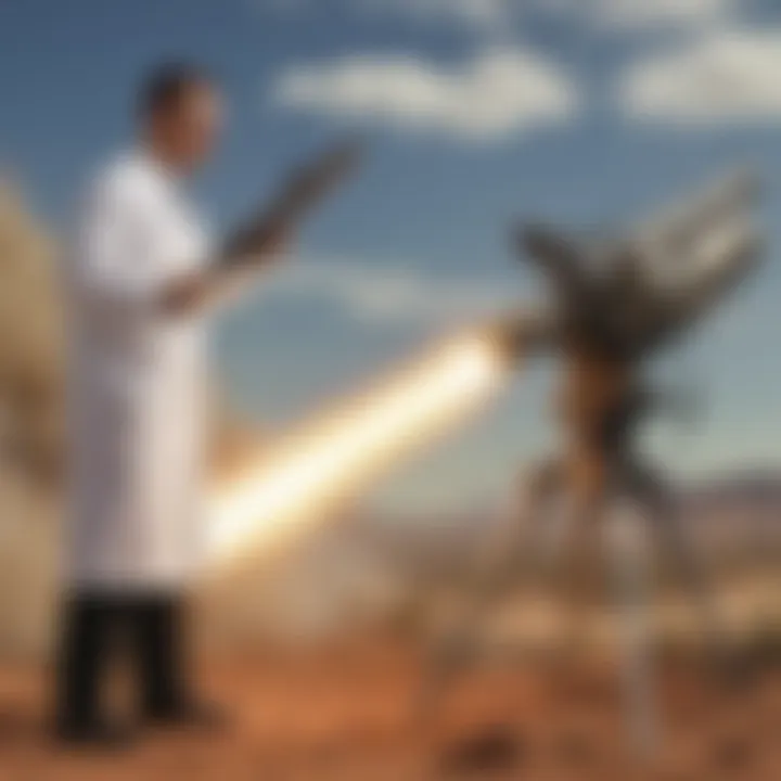 Scientist conducting experiments with a 2-liter rocket launcher for scientific advancements