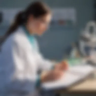 Scientist reviewing lab notebook