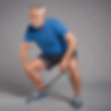 Harnessing Resistance: Deep Knee Bends for Optimal Flexibility Senior man performing deep knee bends with resistance bands
