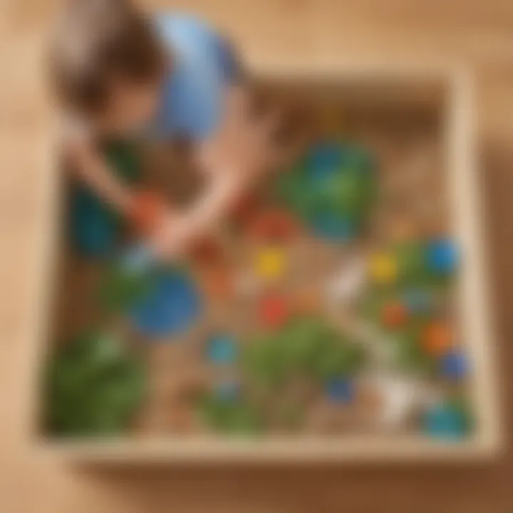 Toddler playing with sensory bin filled with eco-friendly materials