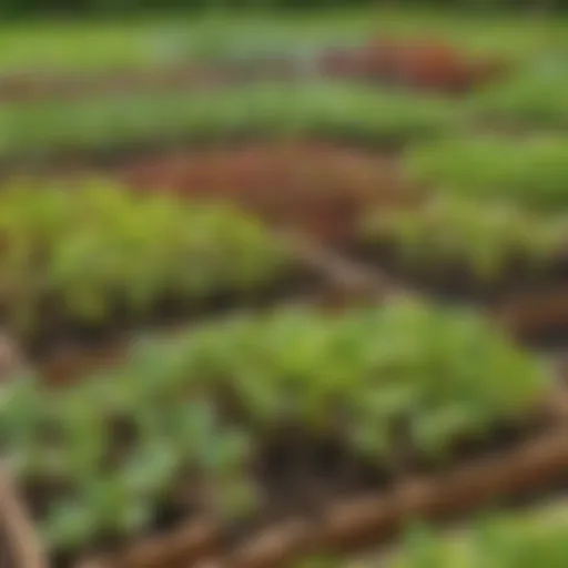 A vibrant garden bed filled with various seedlings sprouting